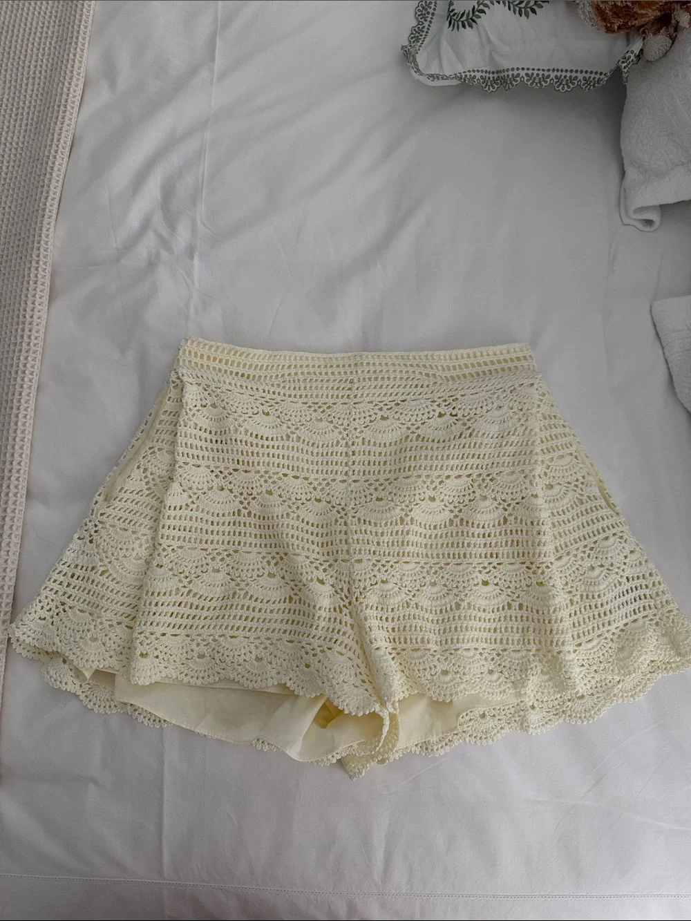 Andrea Iyamah Cream Crochet Shorts